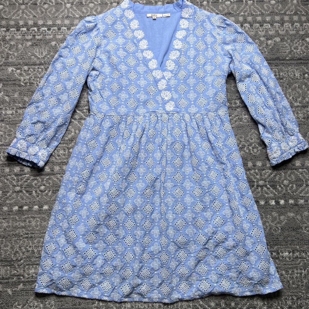Anthropologie Mahila Camilla Embroidered Blue White Eyelet Dress Size XL